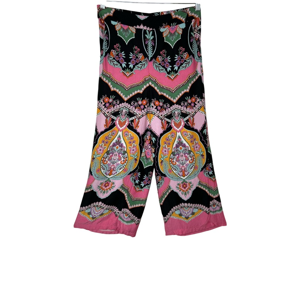 Rachel Zoe Floral Medallion Wide Leg Palazzo Pants Cropped Medium Pockets Rayon